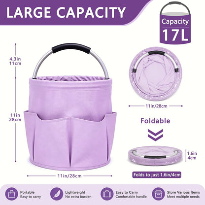 Cleaning Caddy with Handle, 17L Foldable Storage Basket, Heavy Duty 600D Oxford Cloth Organizer, Portable Supply Bag, Multi-Purpose Supplies Caddy for Home, Bathroom, Kitchen, Garden - Black