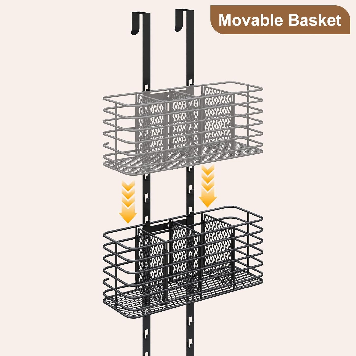 Yuyetuyo 7-Tier Over The Door Organizer, Shower Caddy Hanging &Wall Mounted Hair Tool Organizer/Hair Dryer Holder Adjustable, Behind Door Storage for Bathroom Bedroom Closet Cabinet Pantry Kitchen
