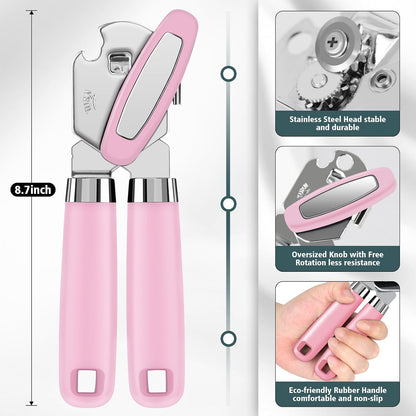 Multifunctional Heavy Duty Can Opener Manual Smooth Edge Can Opener and Bottle Openers with Magnet Durable Sharp Cutting Blade Comfortable Handle Big Effort-Saving Knob Kitchen Tool