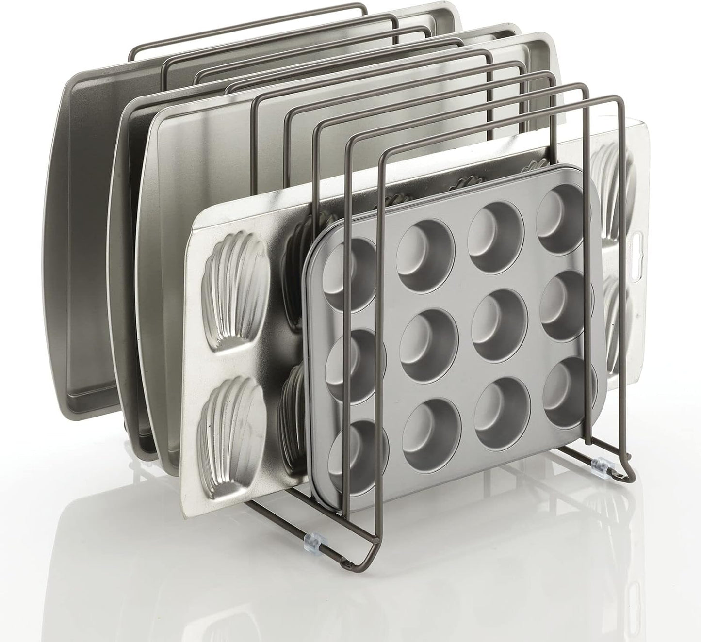 mDesign Large Metal Wire Organizer Rack for Kitchen Cabinet, Pantry, Shelves - Holder with 8 Slots for Baking Sheets, Skillets, Frying Pans, Pots, Lids, Cutting Boards, Appliances - Dark Gray