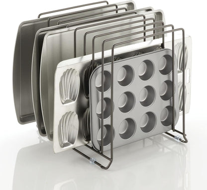 mDesign Large Metal Wire Organizer Rack for Kitchen Cabinet, Pantry, Shelves - Holder with 8 Slots for Baking Sheets, Skillets, Frying Pans, Pots, Lids, Cutting Boards, Appliances - Dark Gray