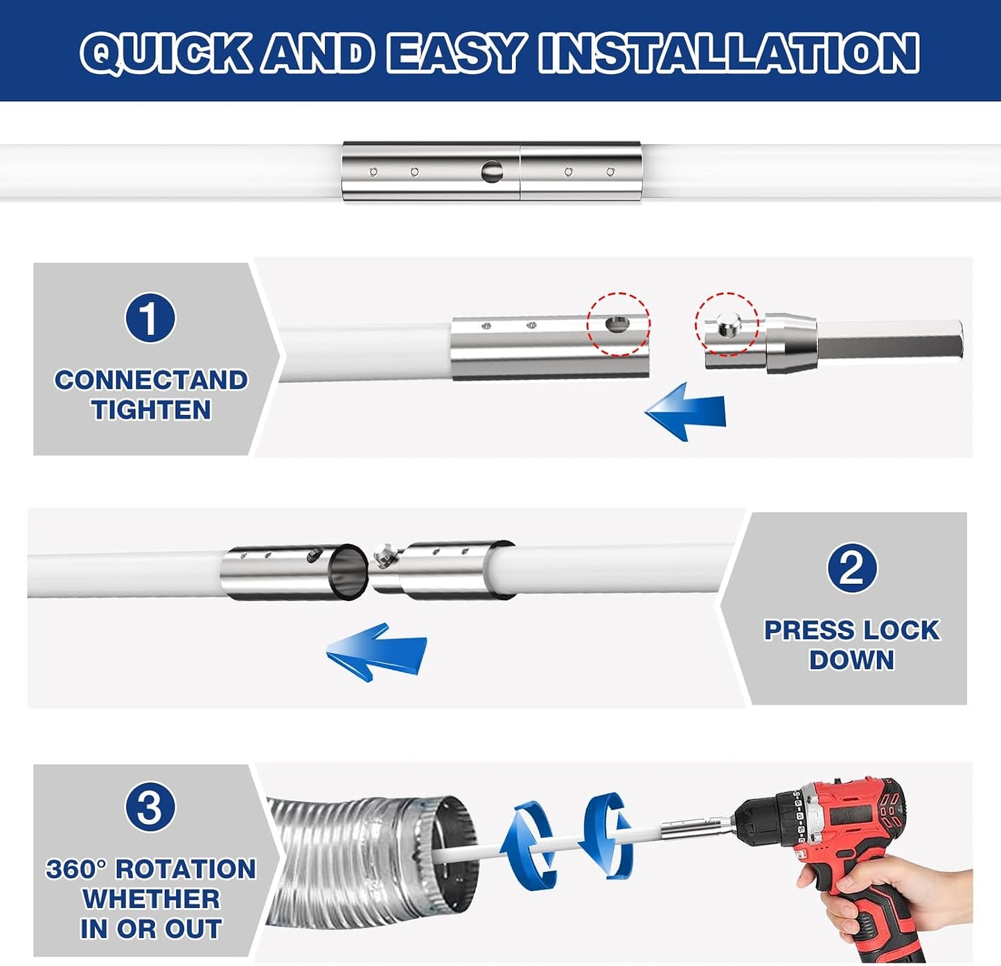 PetOde 32 Feet Dryer Vent Cleaner Kit, Flexible Lint Remover | Upgraded Quick-Snap Brush with Drill Attachment for Easy to Use, Deep Clean, Lint Removal, Easy DIY Assembly, Home Essential