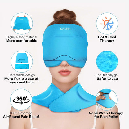 3 in 1 Migraine Relief Cap Neck Ice Pack Wrap Gel and Ice Eye Masks, Detachable Ice Caps with Eyes Masks, Hot and Cold Therapy for Relief of Headaches, Stiff Neck and Eye Fatigue (Purple)