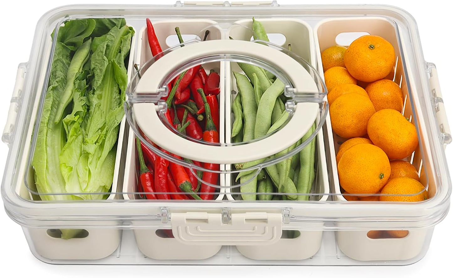 Fruit Storage Containers for Fridge with Lid and Handle, Veggie Tray Bins | Portable Fresh Produce Saver, Food Storage Container with 4 Removable Strainers,Salad Bar for Berry, Vegetable, Refrigerator