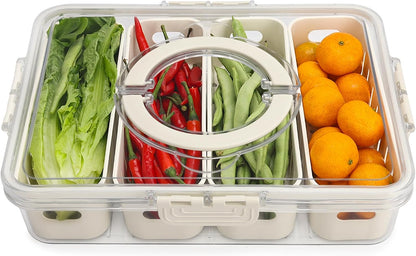 Fruit Storage Containers for Fridge with Lid and Handle, Veggie Tray Bins | Portable Fresh Produce Saver, Food Storage Container with 4 Removable Strainers,Salad Bar for Berry, Vegetable, Refrigerator
