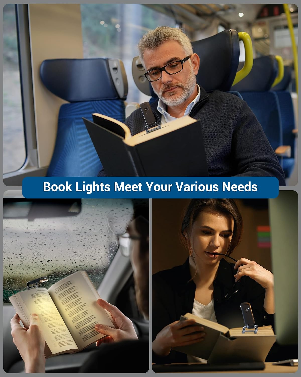 DEWENWILS USB Rechargeable Book Reading Light, 3000K Warm White, Brightness Adjustable Clip on LED Bookmark Lamp at Night in Bed, Portable Booklight for Bookworms, Kids