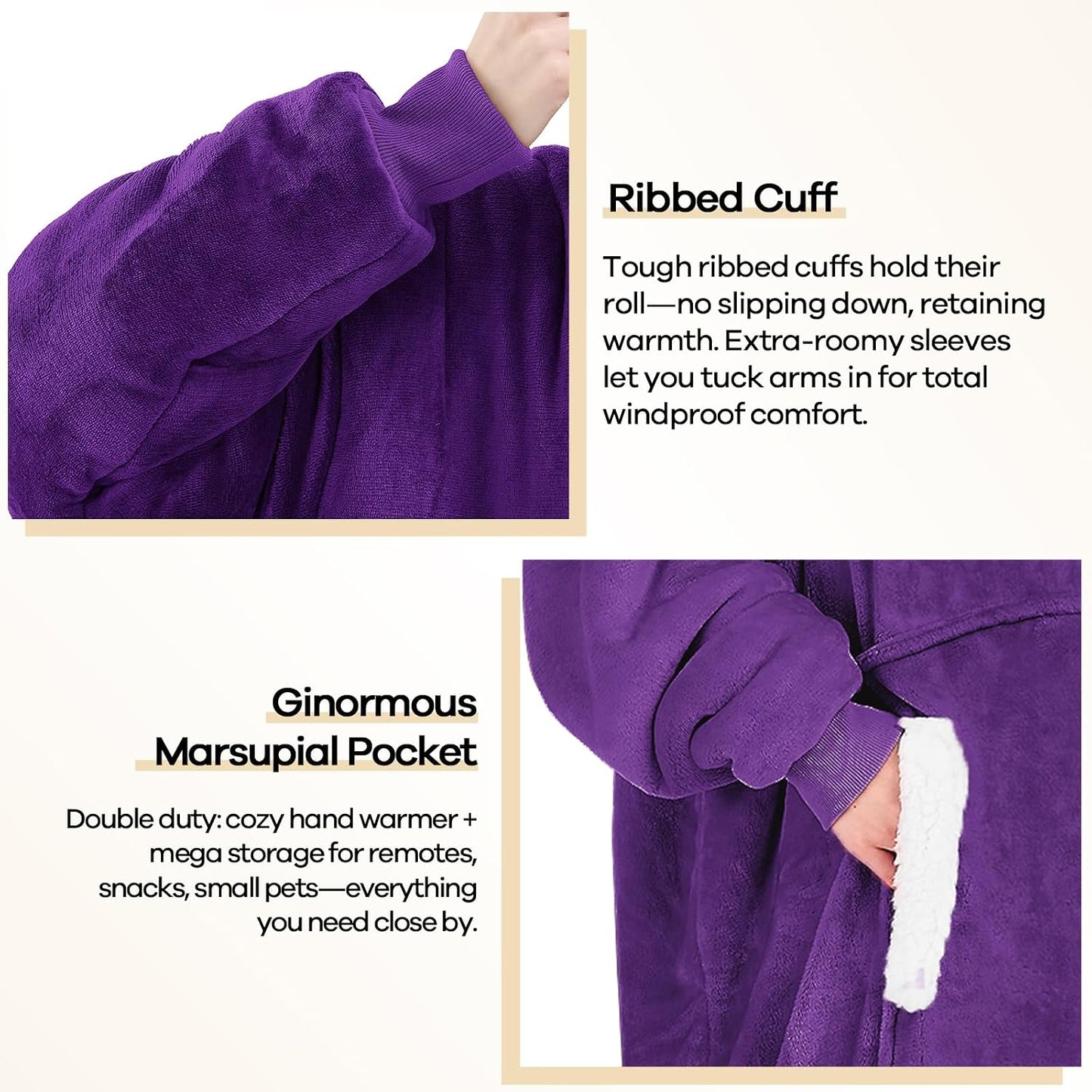 yescool Wearable Blanket Hoodie, Flannel Sherpa Fleece Blanket Sweatshirt for Adults Women Men,One Size Fits All - Colors A