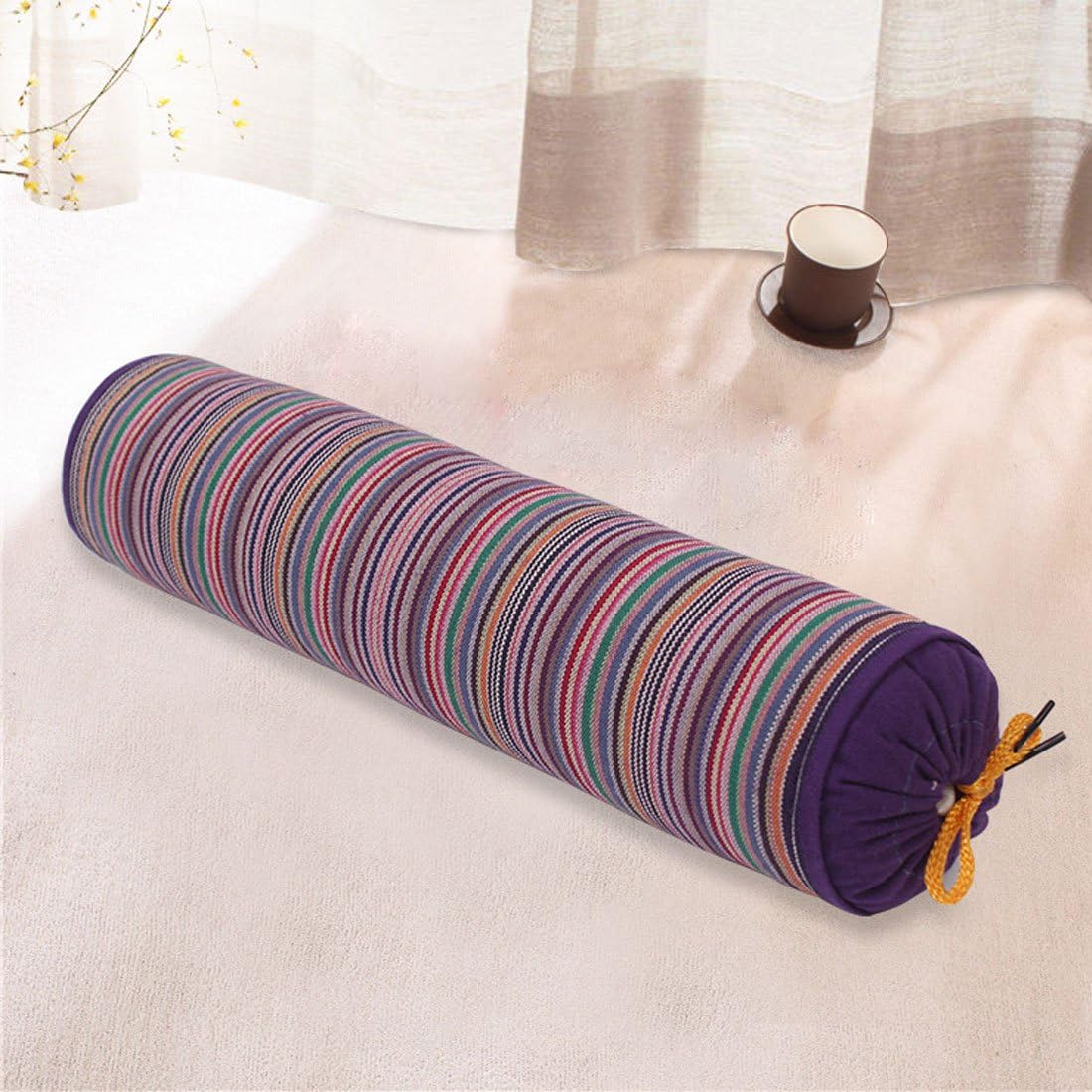 Levoberg Round Buckwheat Hull Pillow Neck Roll Pillow Cervical Support Pillow with Removable Cotton Cover for Sleeping