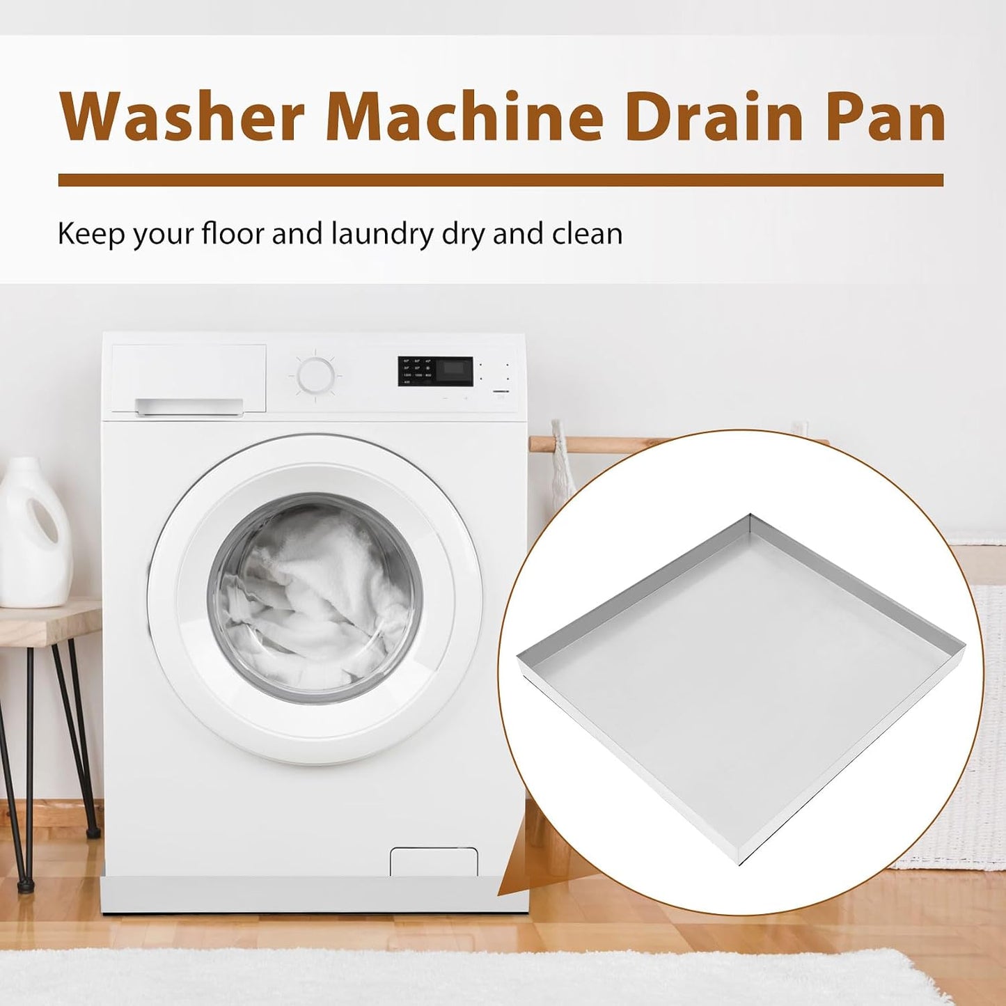 Upgraded 30" x 28"×2.5" 304 Stainless Steel Washing Machine Drip Pan | Heavy Duty Washer Drip Tray with Anti-slip Bottom Pad-Free with this Multi-Purpose Washer Drip Pan