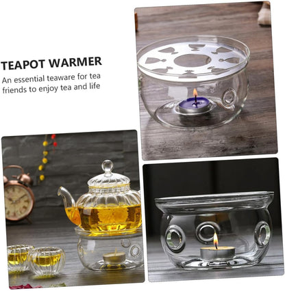 2pcs Glass Teapot Warmer High Borosilicate Tea Heating Pot Stands Without Candle for Home Office Tea House Coffee Shop Decor