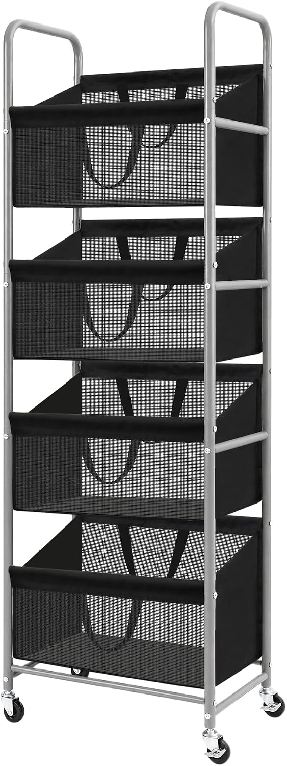 STO STO 3-Tier Vertical Rolling Laundry Hamper, Removable Bags, Black Mesh | 120L Capacity, Space-Saving Vertical Design, Rust-Resistant Steel Frame, Lockable Wheels, Ideal for Apartments & Small Spaces
