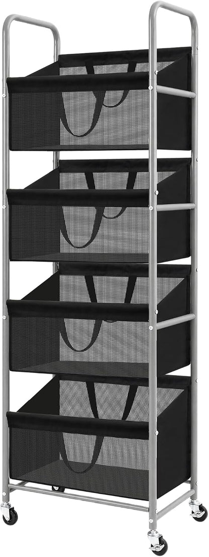 STO STO 3-Tier Vertical Rolling Laundry Hamper, Removable Bags, Black Mesh | 120L Capacity, Space-Saving Vertical Design, Rust-Resistant Steel Frame, Lockable Wheels, Ideal for Apartments & Small Spaces