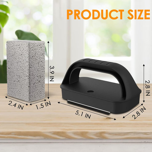 Heavy Duty Griddle Cleaning Brick with Handle- Compatible with Blackstone Flat Top Grills, Commercial Grade Pumice Stone, Easy Grip & Scrape (4 Pack)