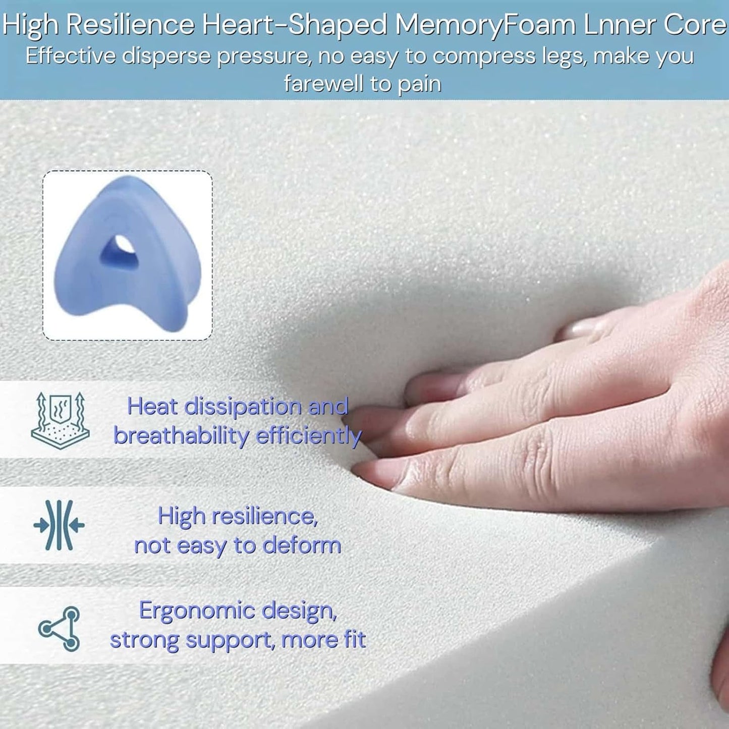 Alignment Pillow for Side Sleepers, Leg Pillow, Knee Pillow for Side Sleeping, Memory Foam Ergonomic Sciatica Pain Relief Pillows with Adjustable Strap for Hips, Knees,Legs,Back (Grid Blue)