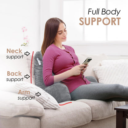 Nestl Reading Pillow with Shredded Memory Foam, Designed for Sitting Up in Bed and Couch, Back and Arms Adjustable Support for Adult & Teens Backrest Pillows for Reading, with Washable Cover Dark Grey
