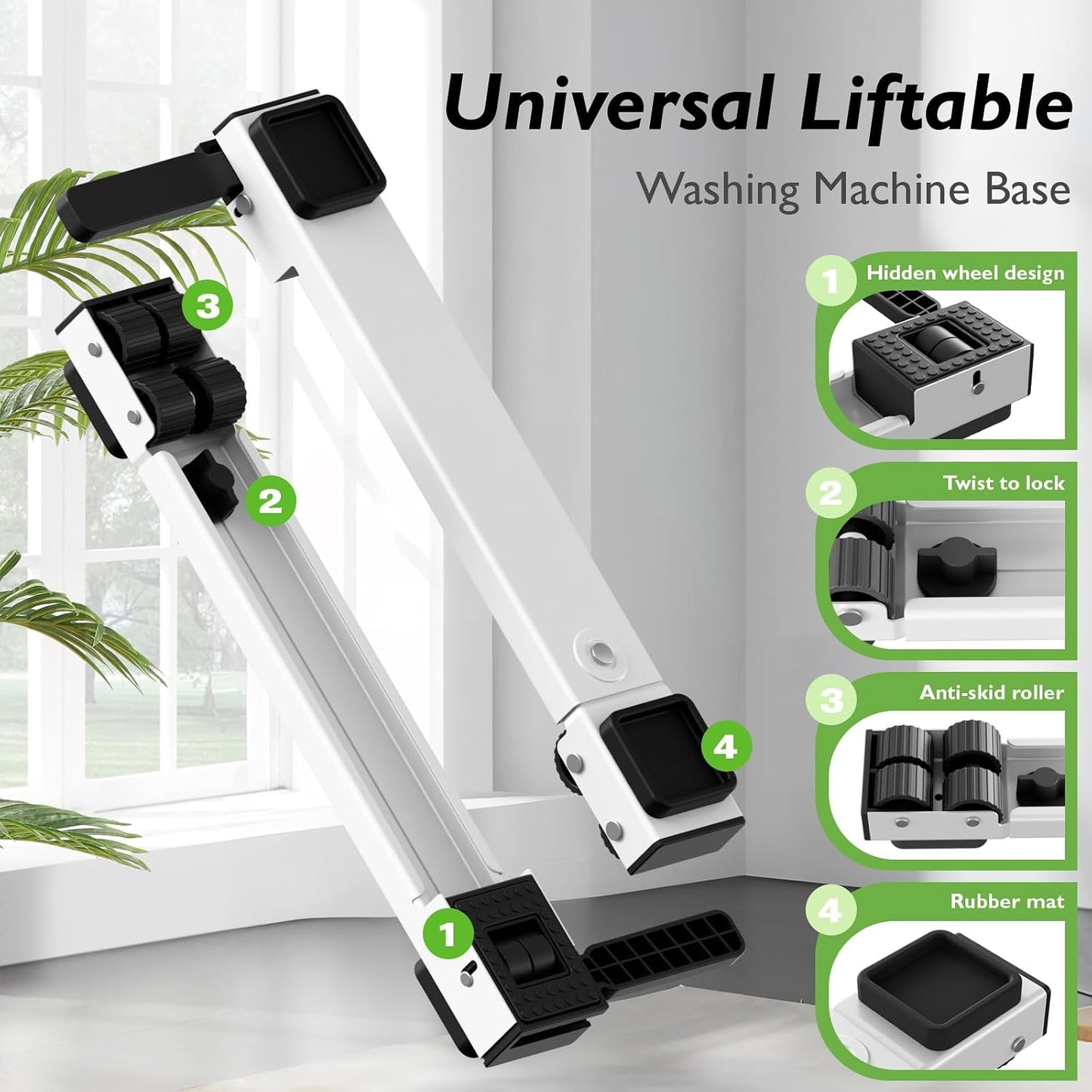 Appliance Rollers Heavy Duty,20''-32''in Extendable Appliance Sliders,Liftable Anti Slip Mobile Washing Machine Base,Easily Move Washer and Dryer Machines,Refrigerators,Furniture-Black