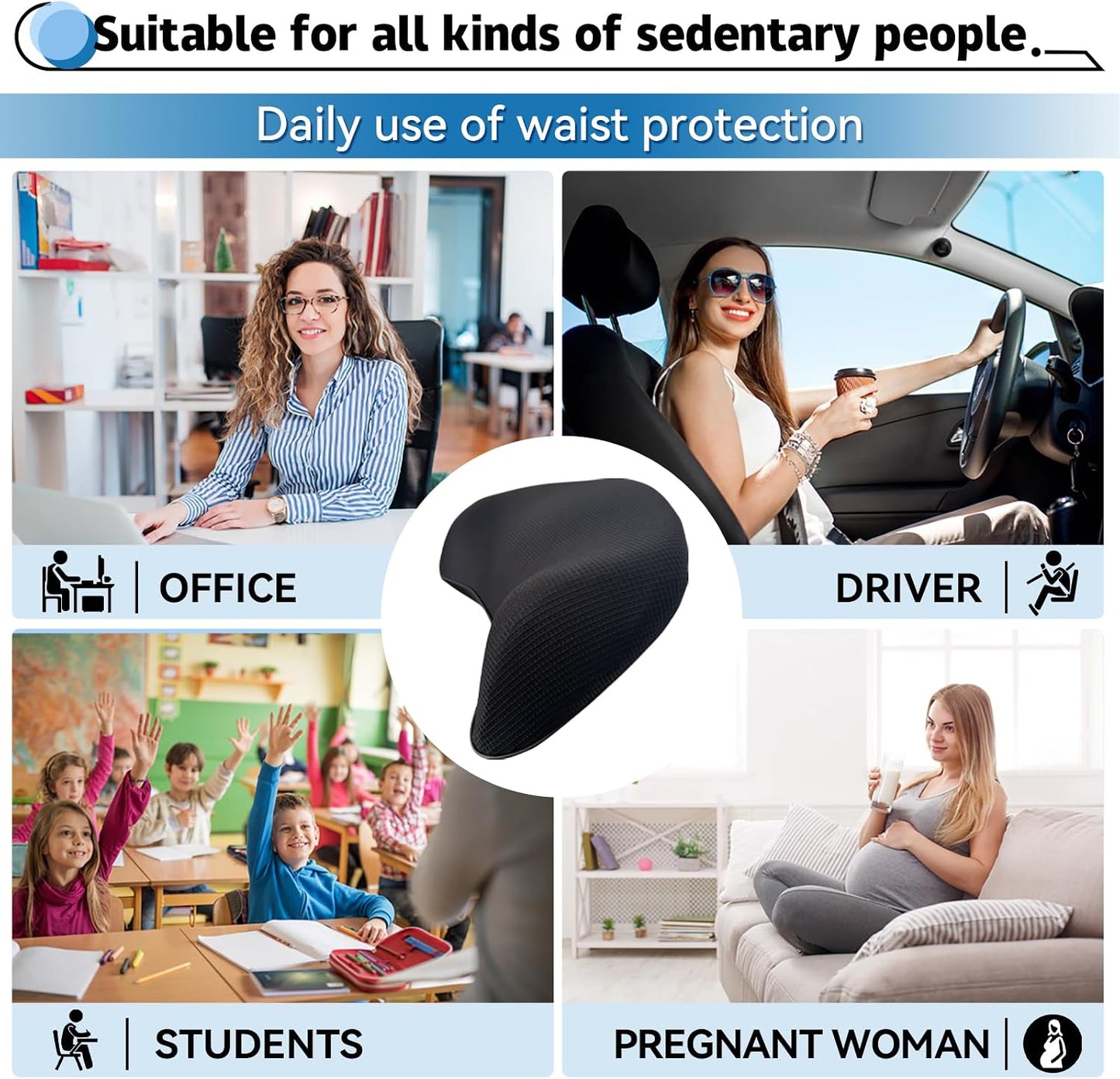 Super Cozy Lumbar Support Pillow for Car/Office Chair, 100% Memory Foam | Lumbar Pillow with Breathable Removable Cover, Ergonomic Design - Back Support for Back Pain Relief(Adjustable Strap, Black)