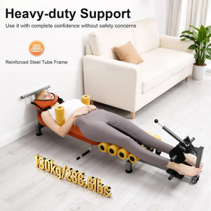 Inline Back Stretch Bench with Cervical Traction, Back Stretcher, Lumbar Decompression Table, Weight Capacity 330 lbs, for Relieve Lumbar Pain.