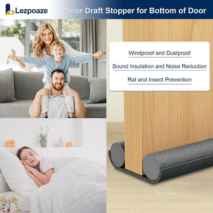 Door Draft Stopper for Bottom of Door - Adjustable Under Door Sweep, No Adhesive, Blocks Cold Air, Hot Air, Noise, Light & Bugs, Weather Stripping Gap Filler, Easy Install, 36" Length, Grey