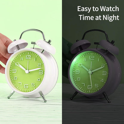 pxy Loud Alarm Clock for Heavy Sleepers 3D Dial Battery Operated (Battery Include), 4" Super Silent Analog Alarm Clock for Kids with Night Light PT260 Silver OrangePT505 Green White