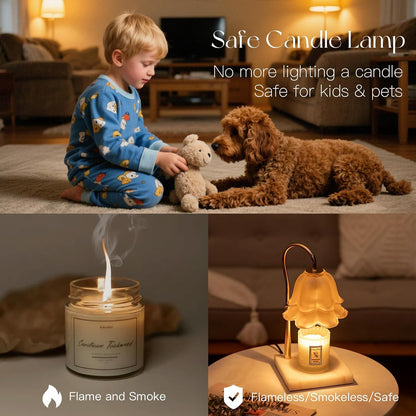 Candeldo Candle Warmer Lamp with Timer, Gold Flower Glass Shade