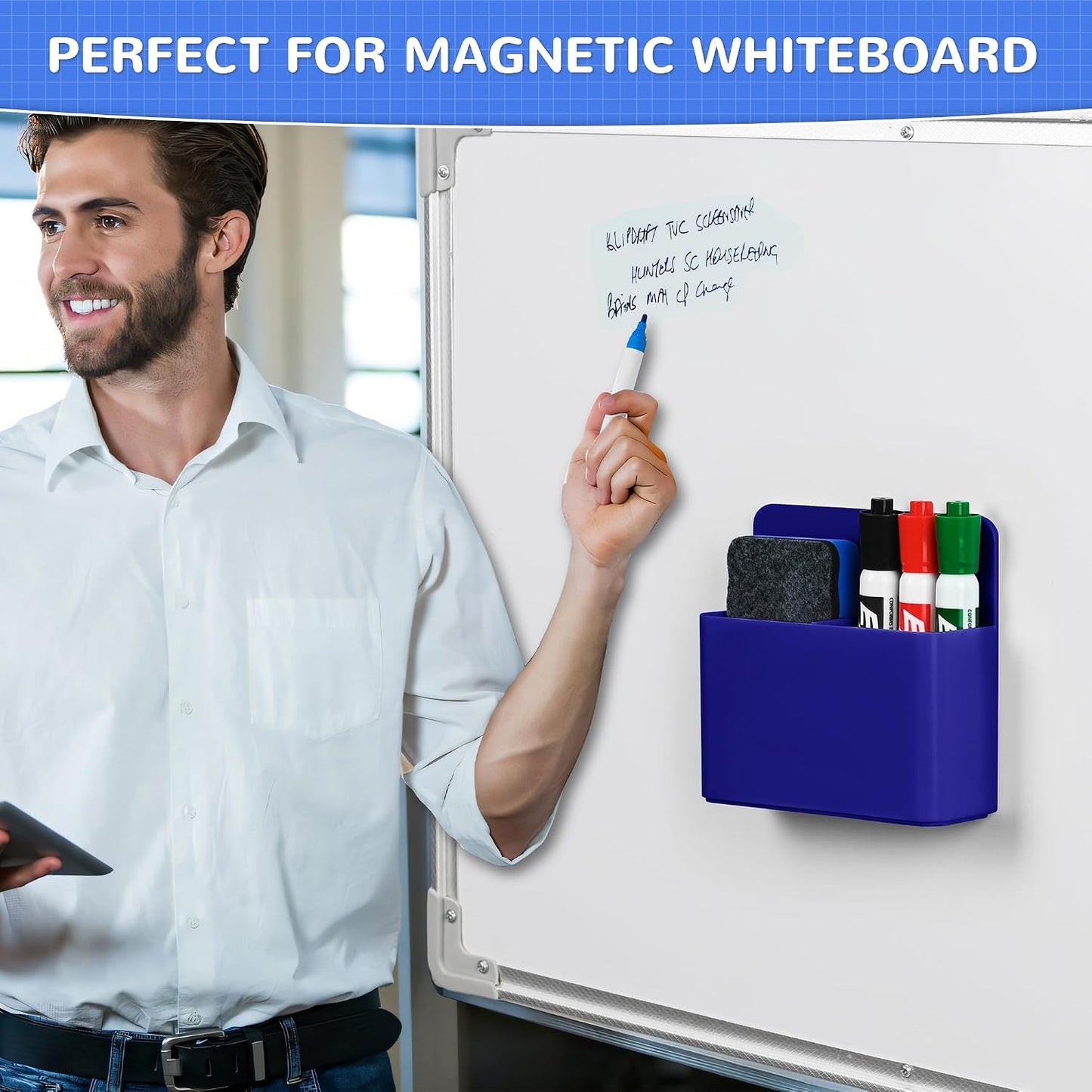 Magnetic Dry Erase Marker Holder - Multi-Surface Pen & Marker Holder for Fridge, Whiteboard, Locker - School, Office, Home - 1 Pack, Black