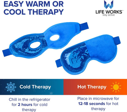 LIFE WORKS Gel Eye Mask with Cutout, Reusable, Hot or Cold, Blue