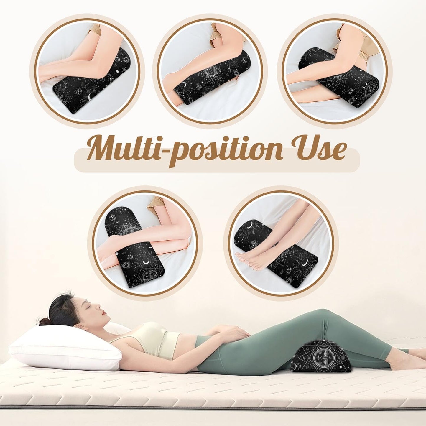 Knee Pillow for Back Sleeping – Half Moon Bolster Pillow for Legs,Under Knee While Sleeping Support, Leg & Back Pain Relief (21.5x9x5 Inches),Machine Washable Cover