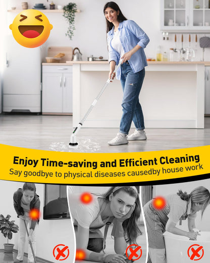 Electric Spin Scrubber for Bathroom, Shower Scrubber with Long Handle | Shower Cleaner Brushes, IPX7 Waterproof & 2 Speed, 3 Brush Heads, 90min Runtime, Bathroom Cleaning Supplies for Toilet Tub