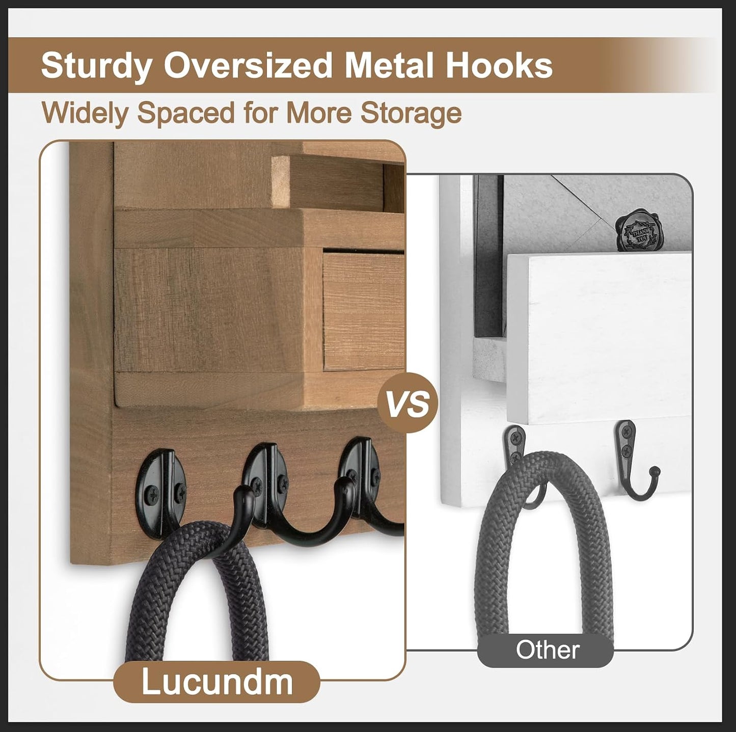 Key Holder Wall Mount, Mail Holder with Storage Drawer | Key and Mail Holder with 5 Key Hooks for Coat, Dog Leash, Home Decor Rack, House Accessories, Entry Way Organizer