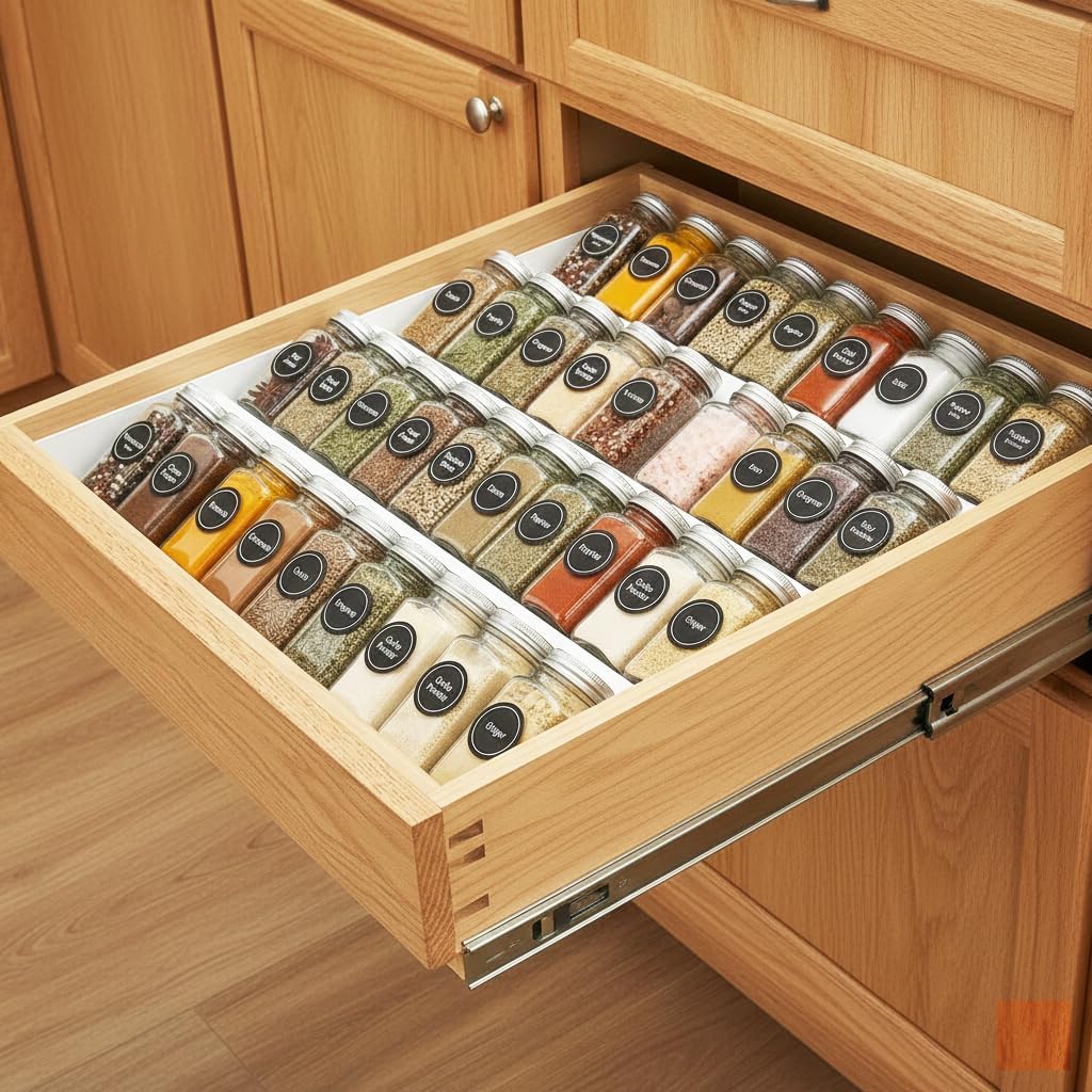 GOENDR Metal Spice Drawer Organizer, 4-Tier Spice Rack for Drawer, Expandable Seasoning Organizer Fits 11.4-22.8” Wide Drawer, Holds up to 48 Spice Jars (Not Included), Black