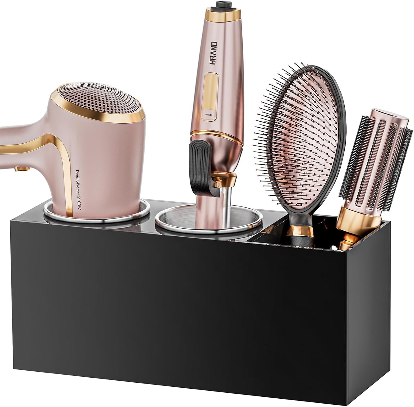 YUNEASELF Hair Tool Organizer Acrylic: Hair Dryer Holder Wall Mount - Blow Dryer Holder Cabinet Door - Bathroom Countertop Organizer for Curling Iron Hot Styling Tools Flat Iron - Black