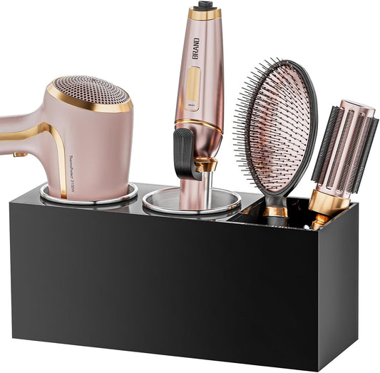 YUNEASELF Hair Tool Organizer Acrylic: Hair Dryer Holder Wall Mount - Blow Dryer Holder Cabinet Door - Bathroom Countertop Organizer for Curling Iron Hot Styling Tools Flat Iron - Black