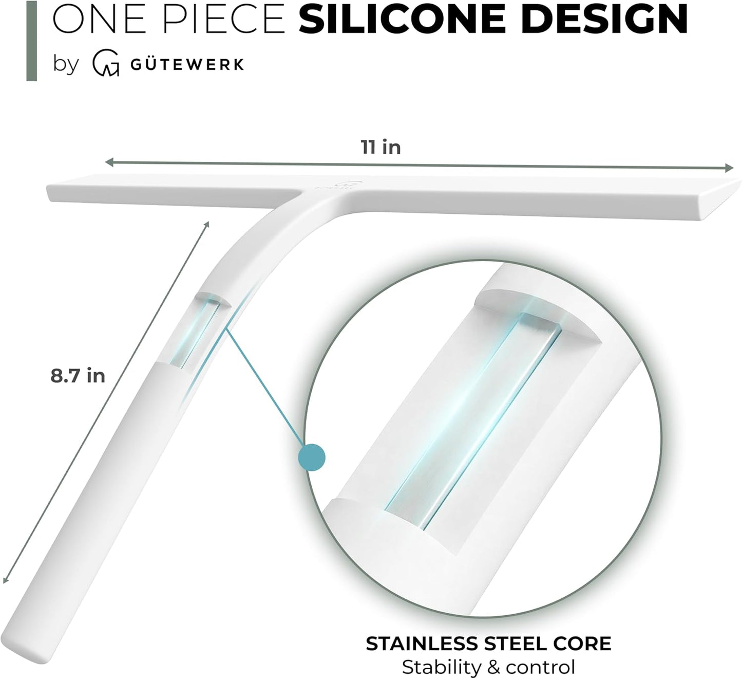 Silicone Shower Squeegee with 3-in-1 No-Drill Mount, Black, 9'' | Squeegee for Glass Doors & Mirrors with Stainless Steel Core, Streak-Free & No-Squeak Window Cleaning, Hook/Suction/Adhesive