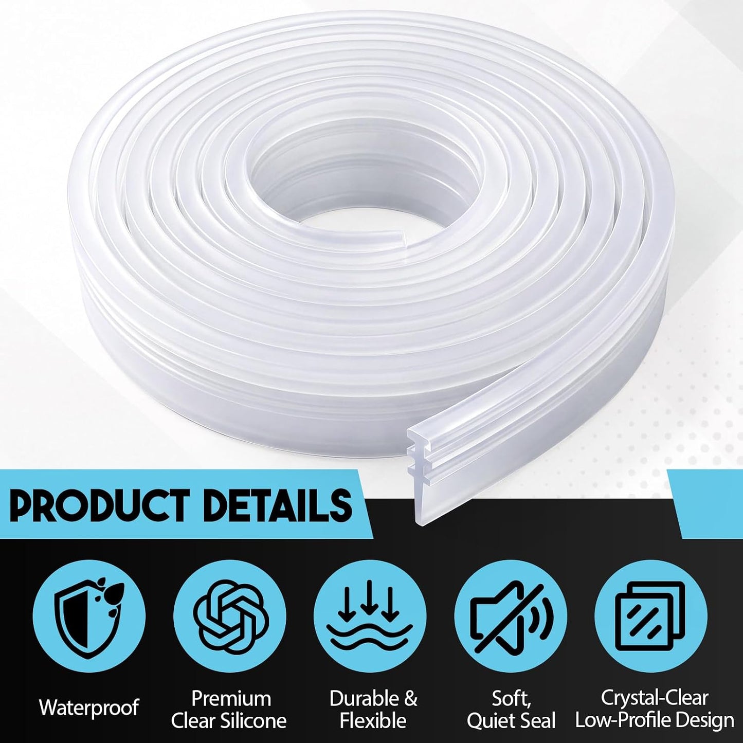 Lineshading 2 Pack Vinyl Shower Door Bottom Seal, 36-inch Shower Door Bottom Sweep Strip, Clear(3 Horizontal Bars)