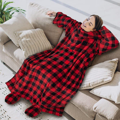 PAVILIA Fleece Blanket with Sleeves and Foot Pockets Women Men, Dark Purple