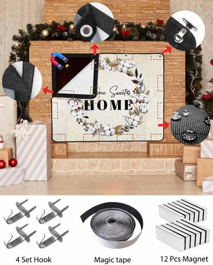 Farmhouse Wreath Magnetic Fireplace Cover,Fireplace Draft Blocker,Sweet Home Rustic Plants Texture Grey Wood Fireplaces Blanket for Heat Loss/Cold Air,Fireplaces Draft Stopper Cover for Inside 36"x30"