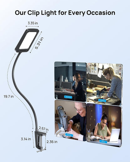 TROND LED Desk Lamp with Clamp, 1000LM Super Bright 3-Level Dimmable Desk Light 6000K Daylight, Extra-Long Flexible Gooseneck Clip on Light, Eye-Care Clamp Lamp for Painting, Workbench,Reading, Sewing | 6000K Daylight Extra-Long Flexible Gooseneck Clip