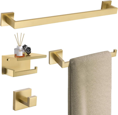 TURS Bathroom Hardware Set Black 4-Piece Towel Bar Set Include 24 Inch Towel Bar Hand Towel Holder Towel Hook Toilet Paper Holder with Shelf Wall Mounted Stainless Steel Bathroom Accessories Set