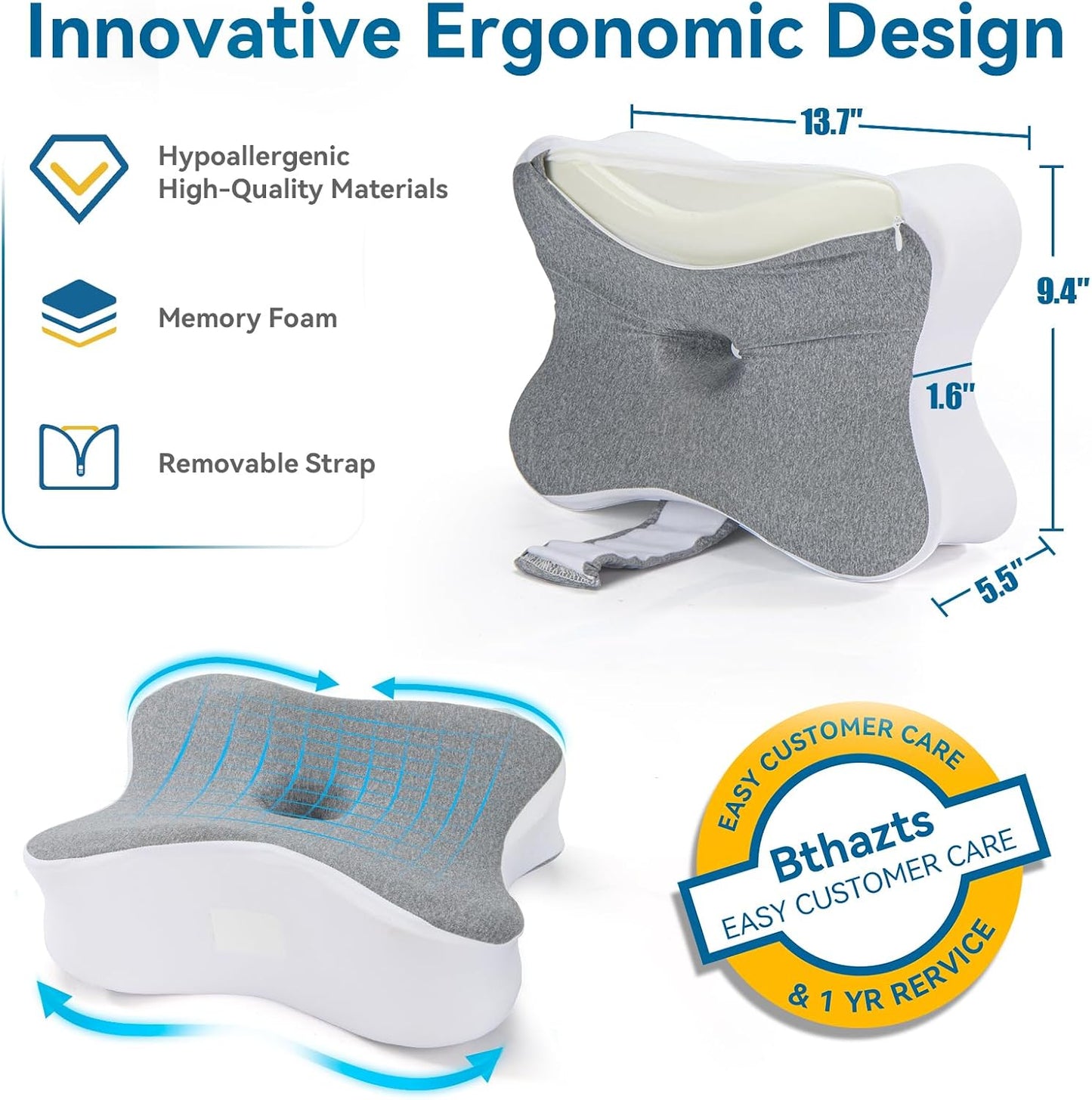 Long Knee Pillow for Side Sleepers Between Legs, Memory Foam Leg Pillow for Side Sleeping with Strap, Sciatica Pain Relief Pillow for Hip Pain, Spine Aligning, Back Pain, Pregnancy-Under