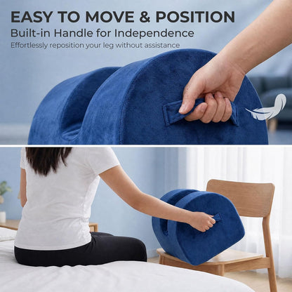 Leg Elevation Pillow for Knee Replacement Surgery Recovery with Handle | Firm Support Foam, Portable Wedge, Removable Cover, Lightweight, Anti-Slip, Breathable, Machine Washable Cover