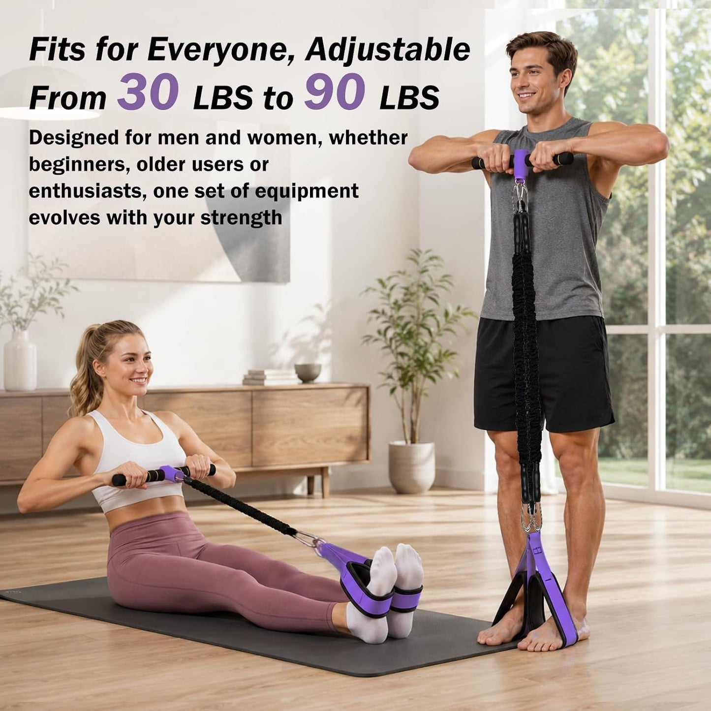 Pedal Resistance Band with Handles, 6-Tubes Natural Rubber Exercise Bands | Upgrade Foot Pedal Resistance Bands for Working Out, Multifunction Fitness Equipment for Abdomen, Waist, Arm, Leg, Pilates