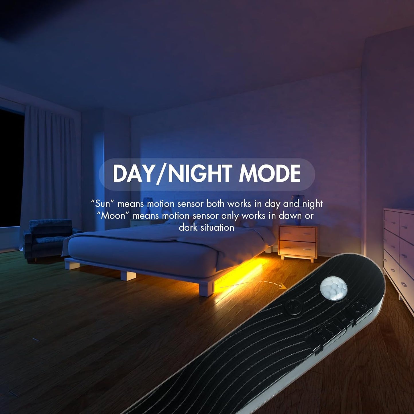 Sensky Motion Activated Strip Lights Rechargeable Motion Sensor LED Strip Light Dimmable Strip Lighting for Wardrobe, Cabinet, Pantry, Closet (2M Black, Cool White)