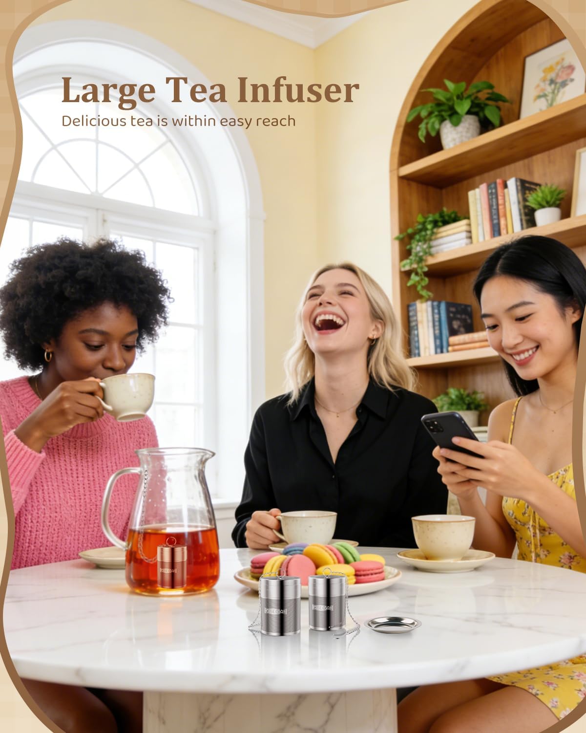 House Again 2 Pack Tea Infusers, Extra Fine Mesh Tea Strainers for Loose Tea, Updated Slim Threaded Lid & 304 Stainless Steel, Loose Leaf Tea Steeper for Brew Tea Spices & Seasonings
