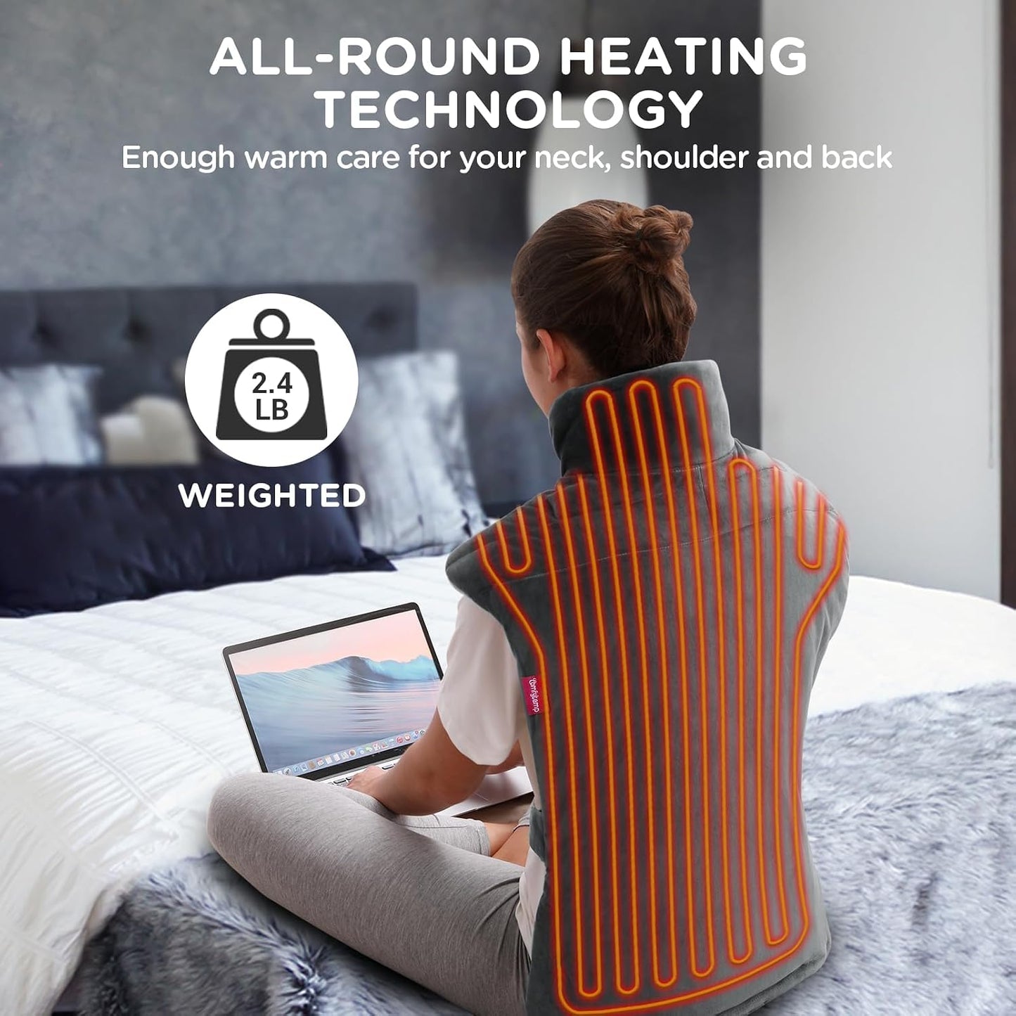 Comfytemp Heating Pad for Back Neck Shoulders, Weighted Electric Heated Pad for Snug Fit, Fathers Day Gift, FSA Eligible Extra Large Wearable Heat Pad for Dad Mom Husband Women Men, Auto-Off, 22"x33"