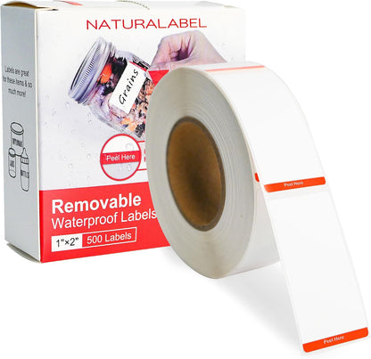 Removable Freezer Labels with Dispenser, 1" x 2", 1 Box (Blank) | Writable, remove no residue, waterproof & oilproof, easy peel-off design, 500 labels per box, for meal prep containers
