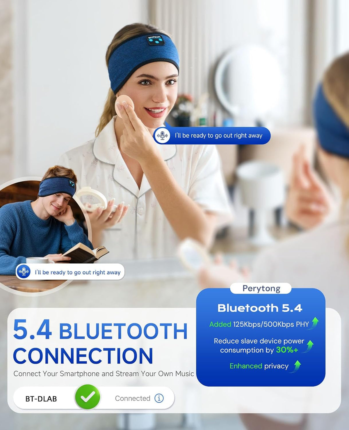Sleep Headphones | Bluetooth 5.4 Headband | Wireless Earbuds Earphones Sweat Resistant with Ultra-Thin HD Stereo Speaker, Headphone Band for Side Sleepers Workout Running Tech Gadgets Unique Gifts