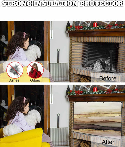 Marble Brown Gold Magnetic Fireplace Cover, Fireplace Draft Blocker, Abstract Watercolor Geometric Rock Fireplaces Blanket for Heat Loss/Cold Air, Fireplaces Draft Stopper Cover for Inside 39''x32''