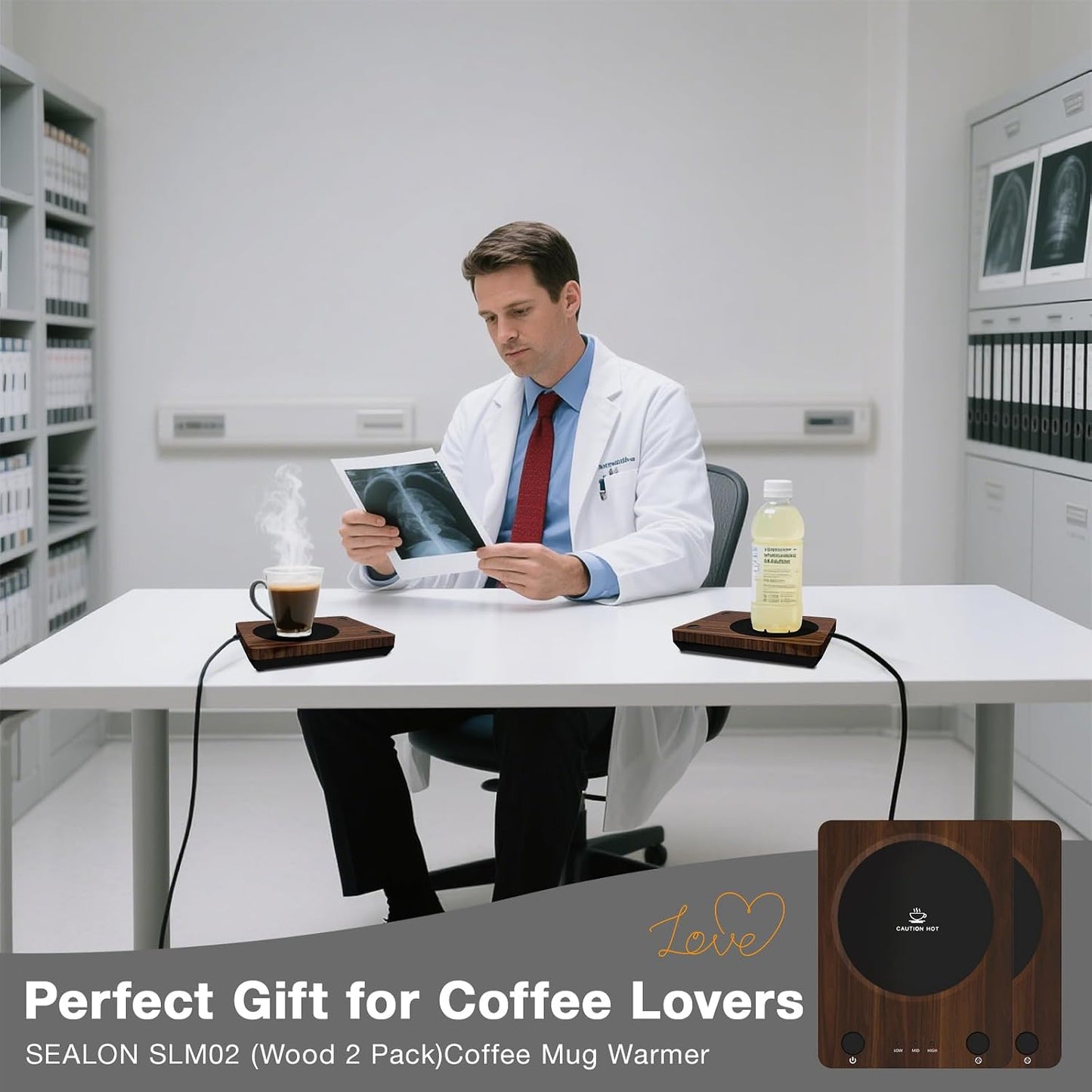 SEALON SLM03 Electric Coffee Mug Warmer - 3-Temperature Desk Cup Warmer with Auto Shut-Off (4 Hours) for Heating Coffee, Tea, Milk & Beverages