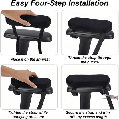 Gosknor 2pcs Office Chair Arm Pads, Memory Foam Non-Slip Armrest Cushion | Ergonomic Office Chair Arm Covers with Adjustable Buckles and Straps Forearm Support Pillow for Desk Computer & Wheelchair